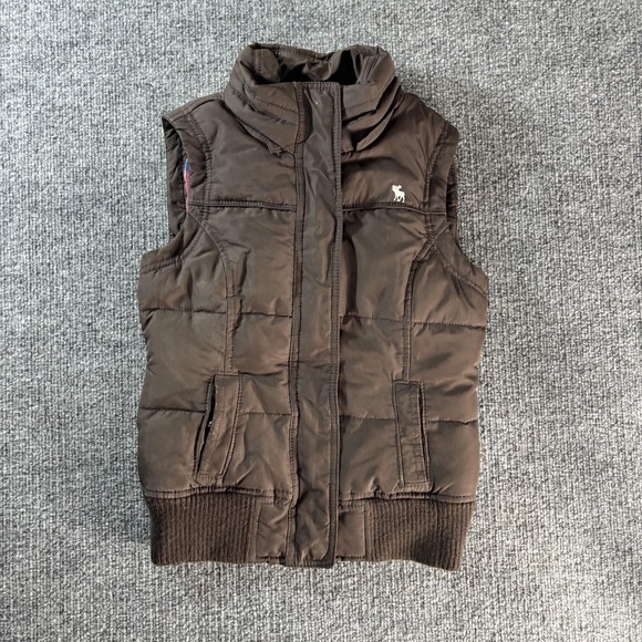 abercrombie kids Jackets & Blazers - Abercrombie Vest Womens M Brown Puffer Flannel Lined Full Zip Pockets Casual